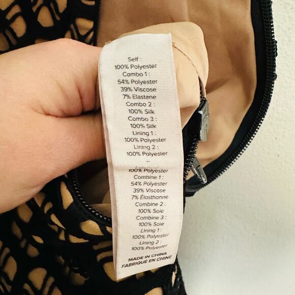CINQ a SEPT Sera Printed Nude Black Lace Layover Sheath Midi Dress Size 2 - Picture 12 of 13